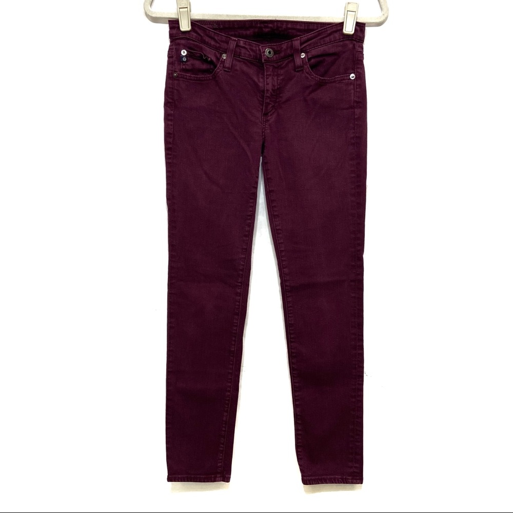 AG ADRIANO GOLDSCHMIED WINE SKINNY ANKLE  STRETCH SOFT COLOR DENIM JEANS